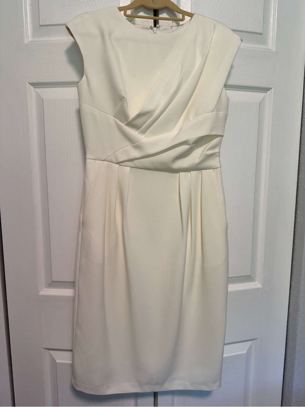 Adrianna Papell Cream Draped Sheath Midi Dress